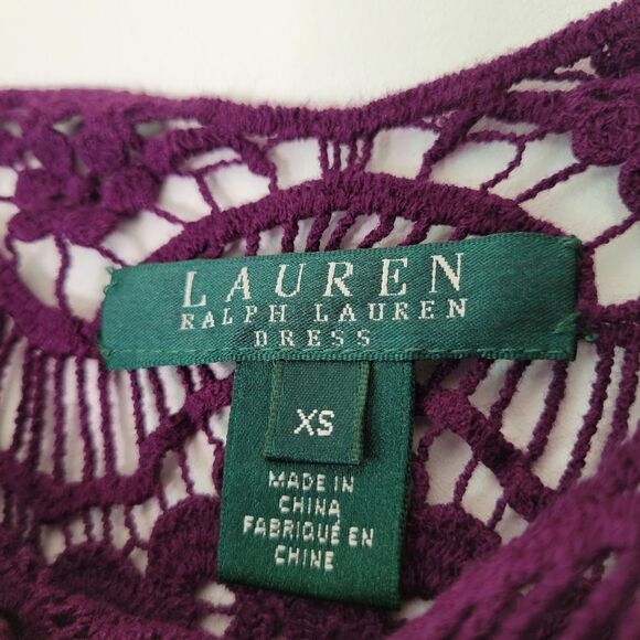 Lauren Ralph Lauren Dress Deep Purple Lace Overlay 3/4 Sleeves XS - Picture 3 of 7